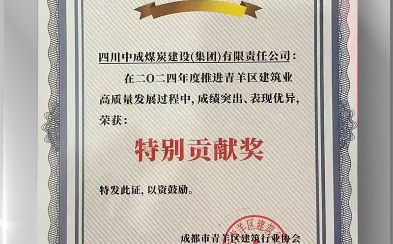 中成集团荣获青羊区修建行业协会 “特殊孝顺奖”